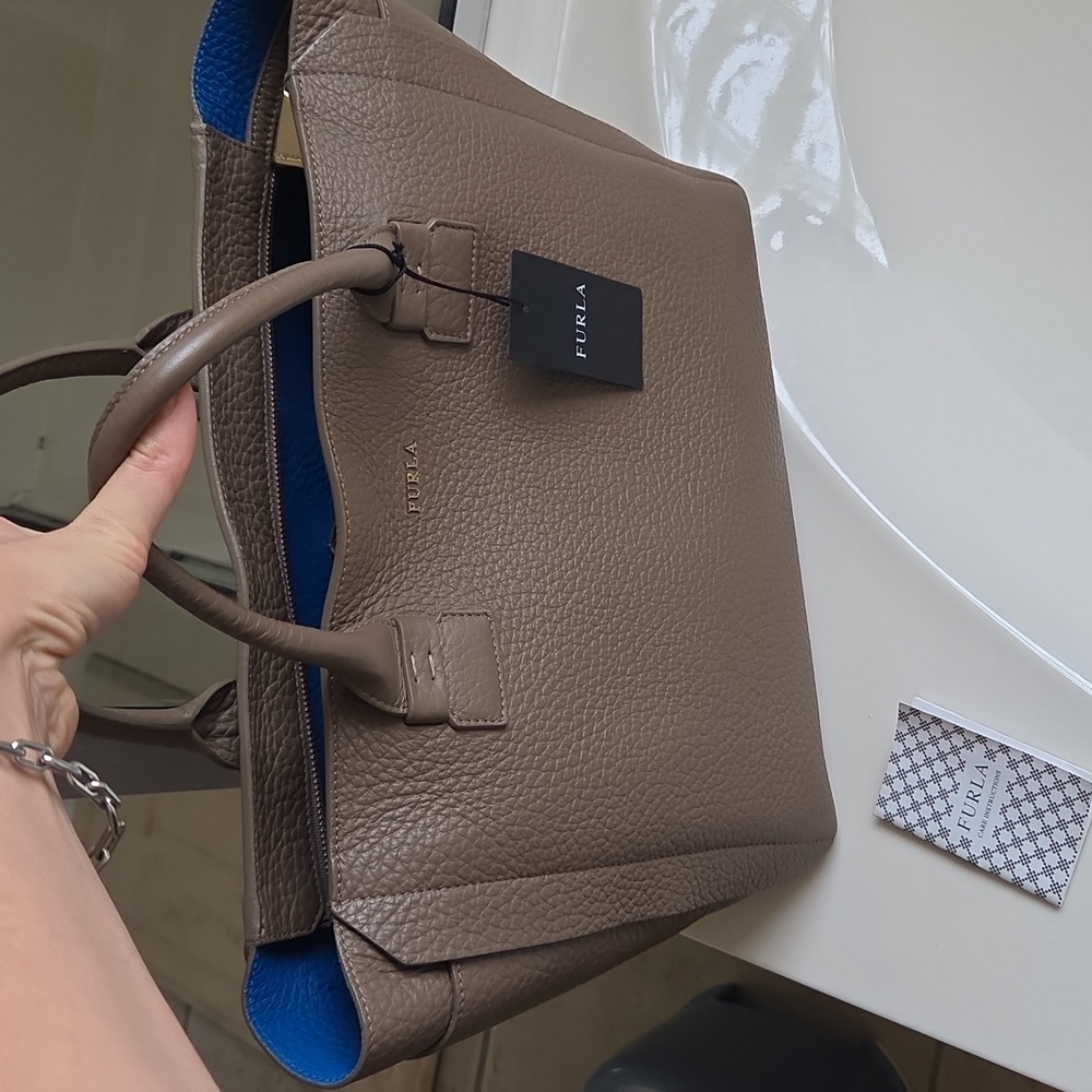 NWT Furla Taupe 100% Leather Handbag